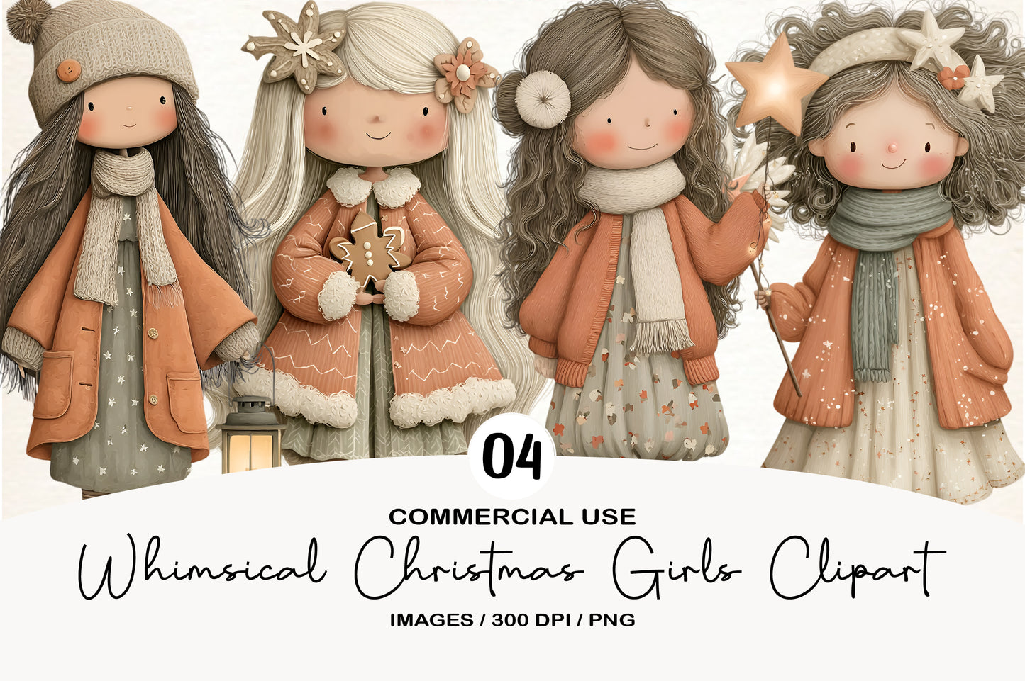 Whimsical Christmas Girls Clipart PNG Sublimation