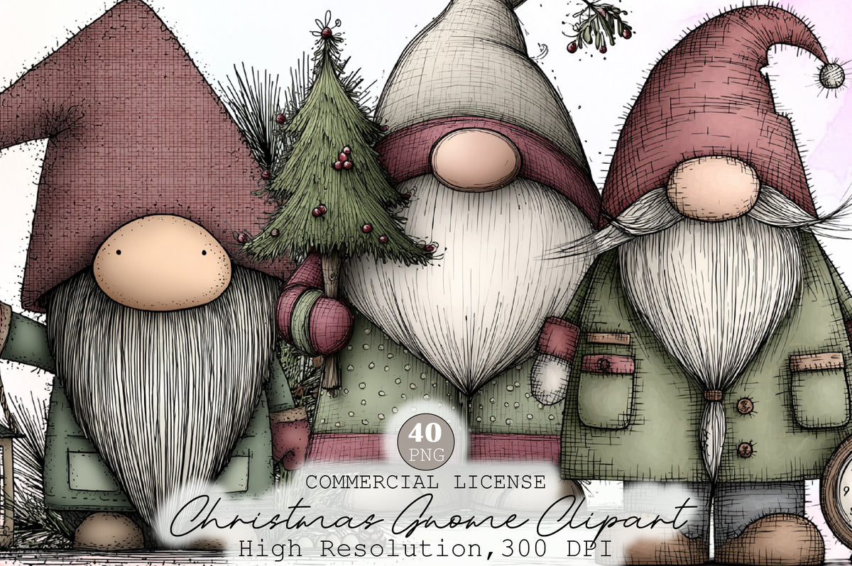 Whimsical Christmas Gnome Watercolor Clipart PNG Bundle