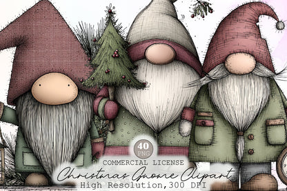 Whimsical Christmas Gnome Watercolor Clipart PNG Bundle