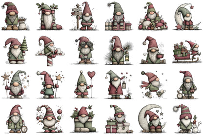 Whimsical Christmas Gnome Watercolor Clipart PNG Bundle