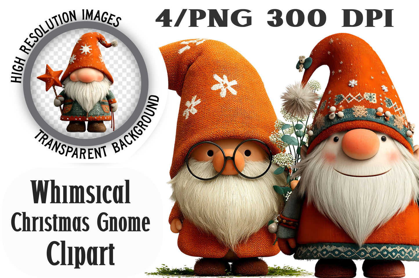 Whimsical Christmas Gnome Clipart PNG Bundle | Cozy Watercolor Holiday Gnome Clipart