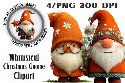 Whimsical Christmas Gnome Clipart PNG Bundle | Cozy Watercolor Holiday Gnome Clipart