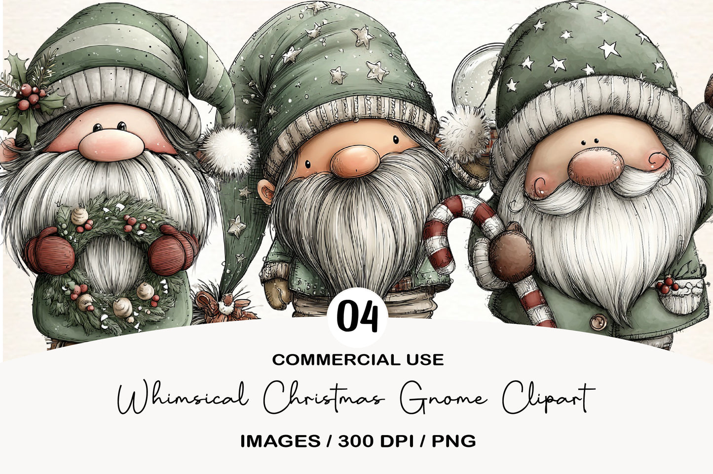 Whimsical Christmas Gnome Clipart PNG Bundle | Cute Watercolor Holiday Gnome Clipart | Festive Winter Gnome PNG