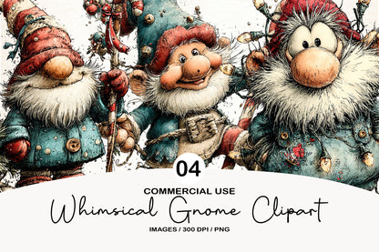Whimsical Christmas Gnome Clipart PNG Bundle | Cute Watercolor Holiday Gnome Clipart | Festive Winter Gnome PNG