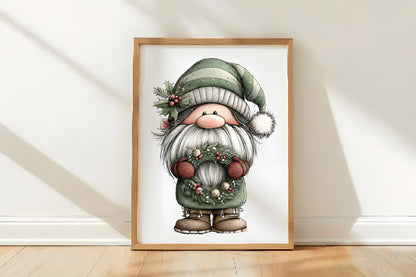 Whimsical Christmas Gnome Clipart PNG Bundle | Cute Watercolor Holiday Gnome Clipart | Festive Winter Gnome PNG