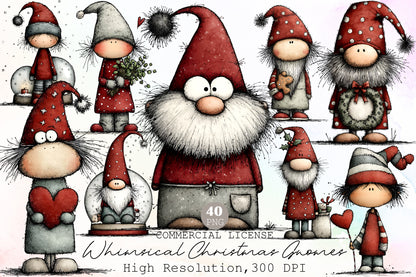 Whimsical Christmas Gnomes Clipart Bundle Cute Holiday PNG