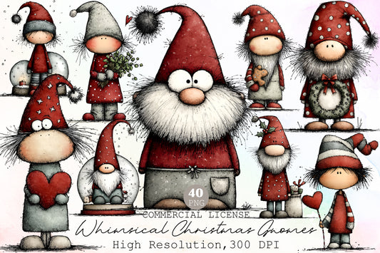 Whimsical Christmas Gnomes Clipart Bundle Cute Holiday PNG