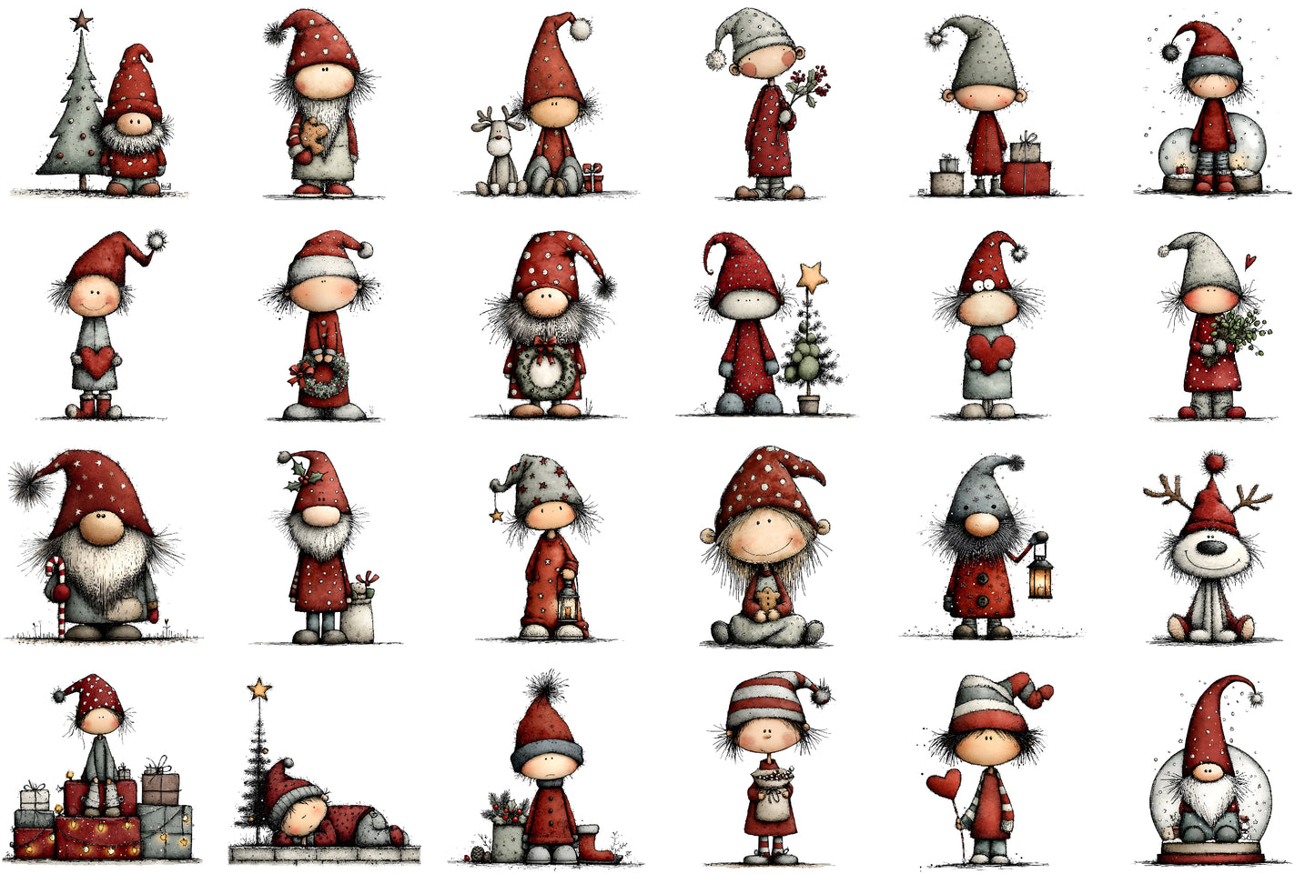Whimsical Christmas Gnomes Clipart Bundle Cute Holiday PNG