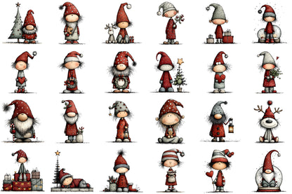Whimsical Christmas Gnomes Clipart Bundle Cute Holiday PNG