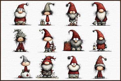 Whimsical Christmas Gnomes Clipart Bundle Cute Holiday PNG
