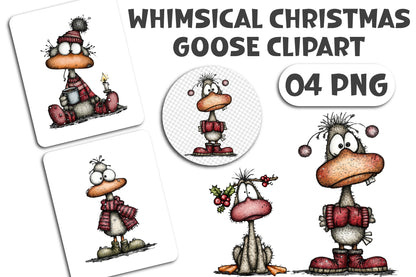 Whimsical Christmas Goose Clipart PNG Bundle