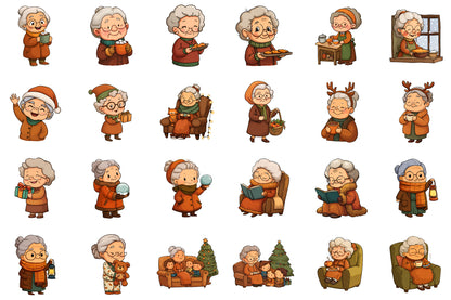 Whimsical Christmas Grandma Clipart Cute Holiday Grandma PNG Bundle