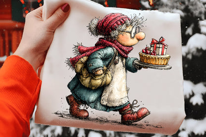 Whimsical Christmas Grandma Clipart PNG Bundle | Cute Watercolor Holiday Grandma Clipart | Festive Winter Grandma PNG