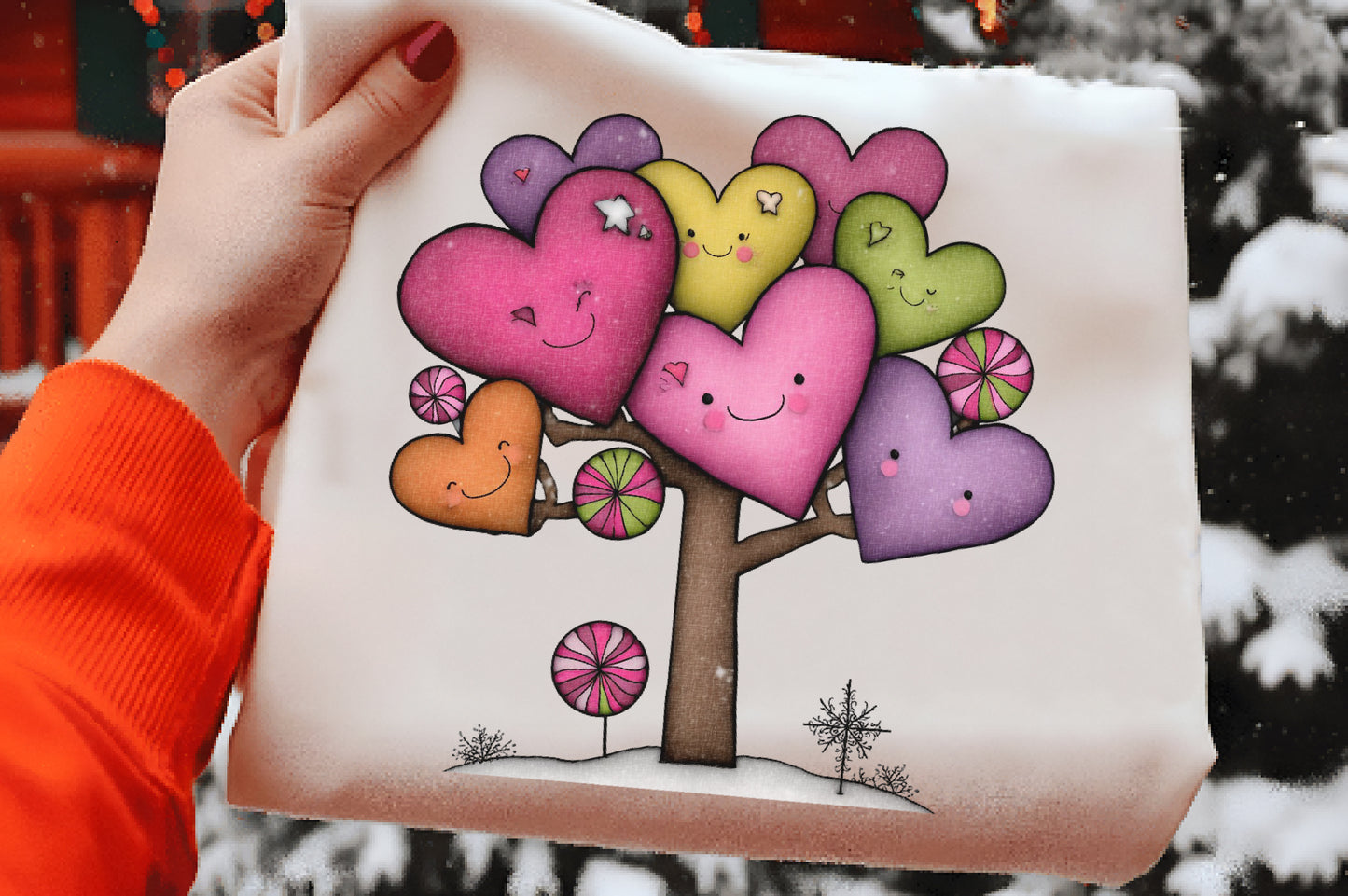 Whimsical Christmas Heart Tree Clipart PNG Bundle | Cute Watercolor Heart Christmas Tree | Festive Holiday Tree PNG
