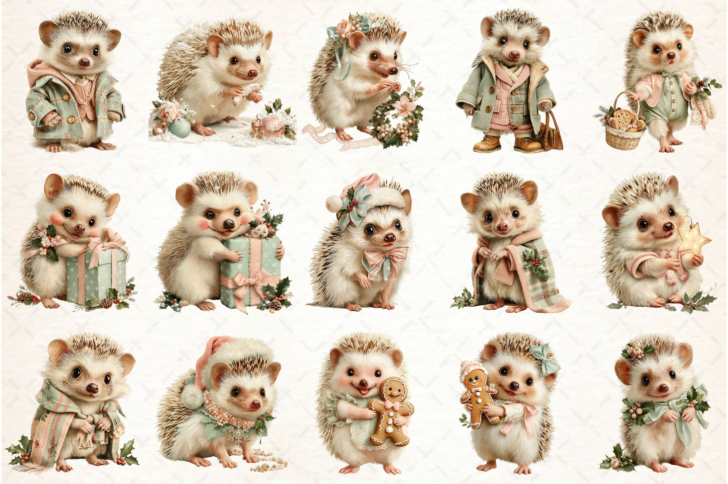 Whimsical Christmas Hedgehog PNG Bundle Cute Holiday Animal Clipart