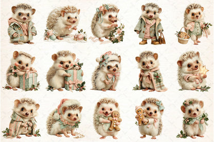 Whimsical Christmas Hedgehog PNG Bundle Cute Holiday Animal Clipart