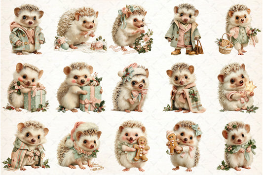 Whimsical Christmas Hedgehog PNG Bundle Cute Holiday Animal Clipart