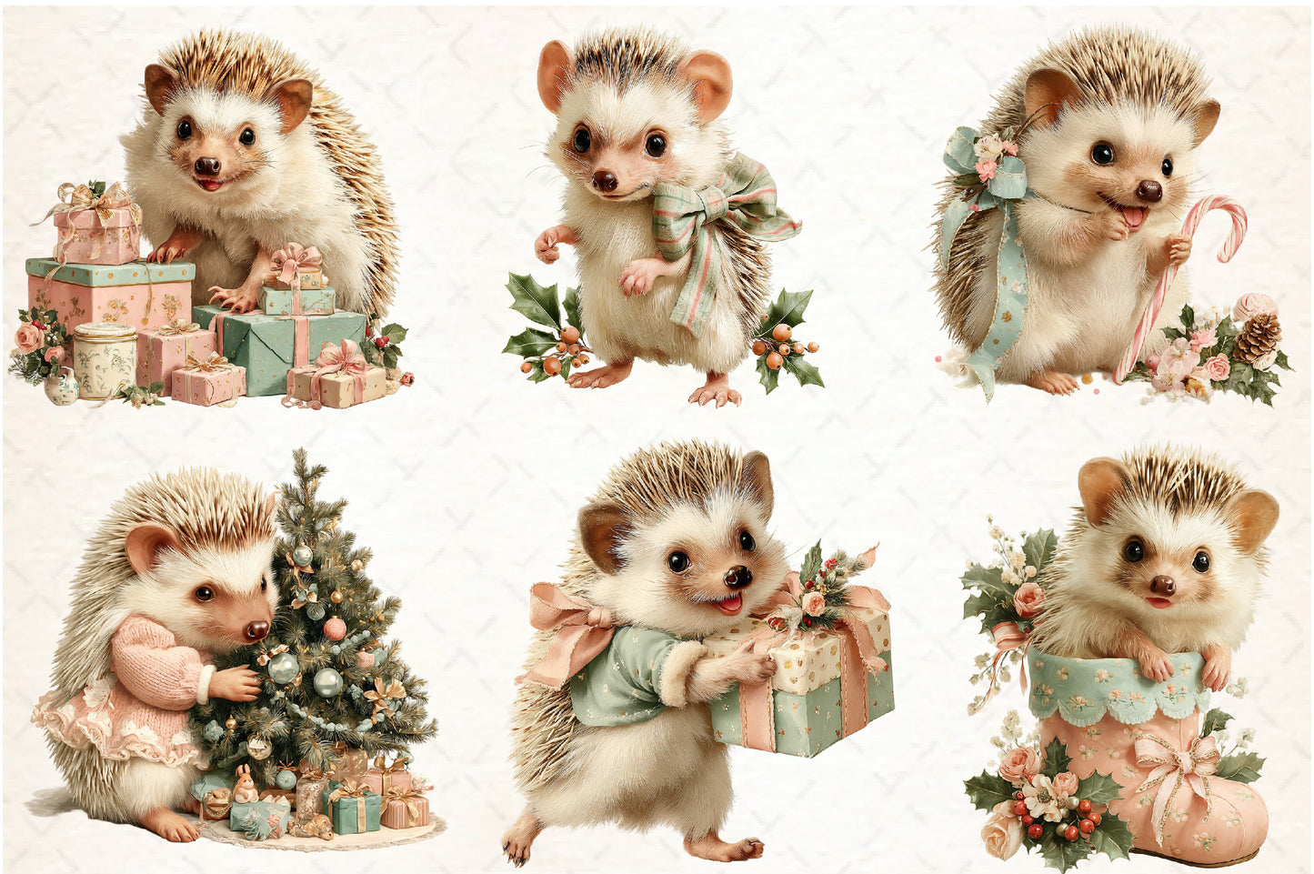 Whimsical Christmas Hedgehog PNG Bundle Cute Holiday Animal Clipart