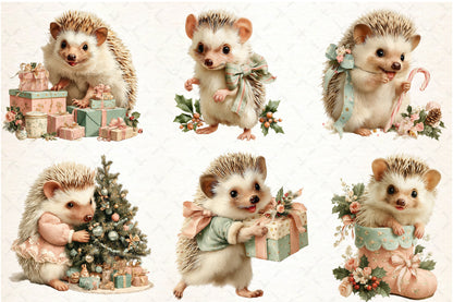 Whimsical Christmas Hedgehog PNG Bundle Cute Holiday Animal Clipart