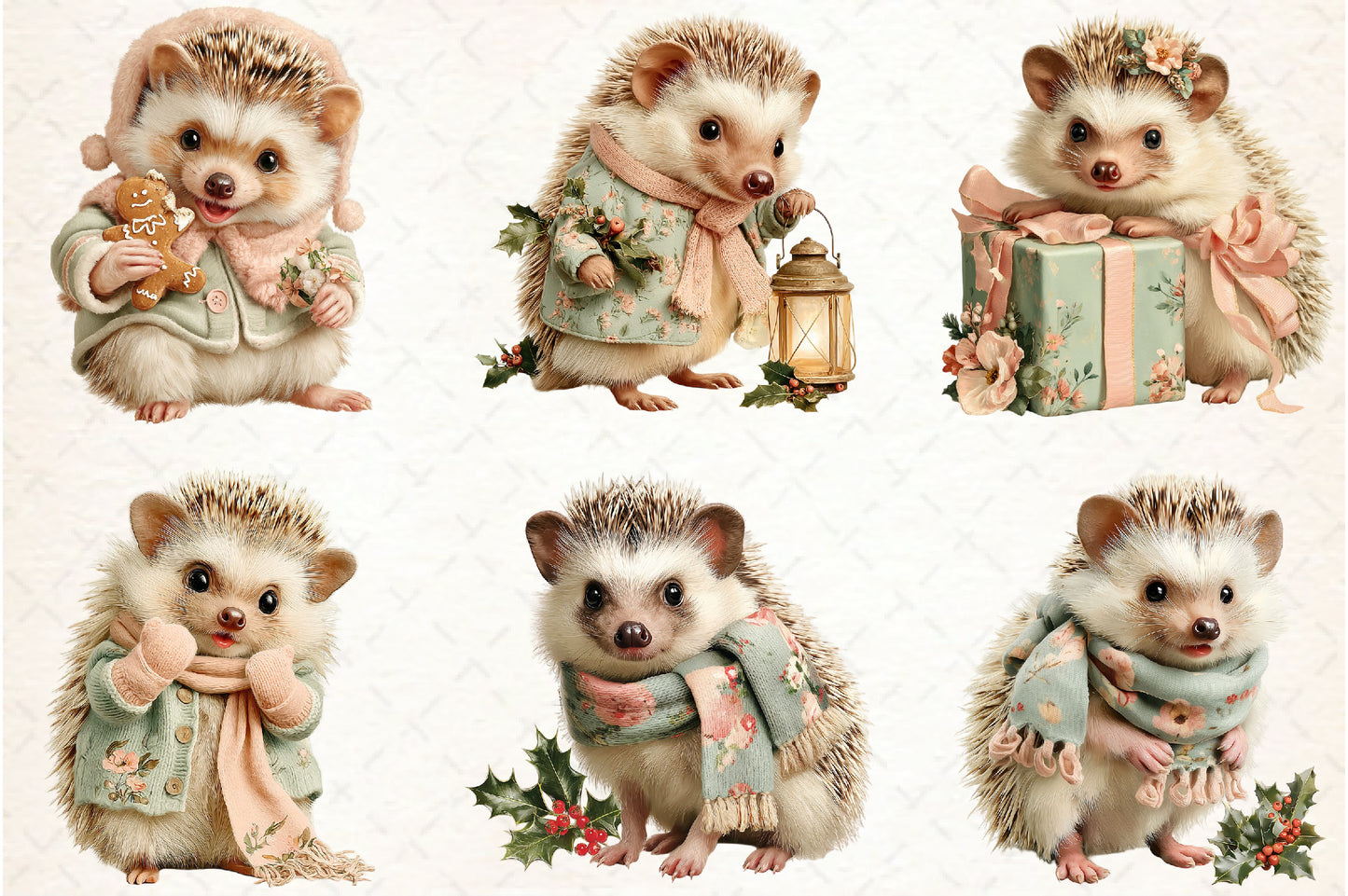 Whimsical Christmas Hedgehog PNG Bundle Cute Holiday Animal Clipart