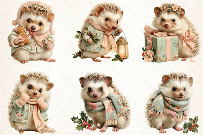 Whimsical Christmas Hedgehog PNG Bundle Cute Holiday Animal Clipart