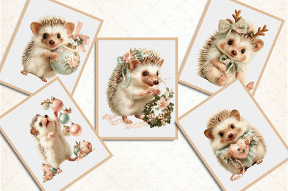 Whimsical Christmas Hedgehog PNG Bundle Cute Holiday Animal Clipart