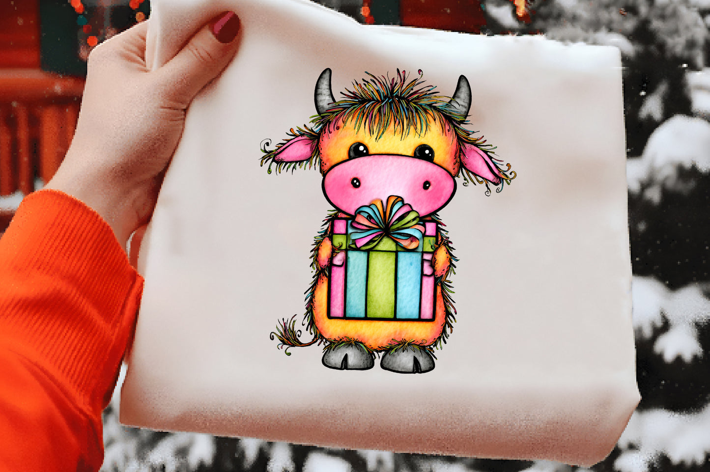 Whimsical Christmas Highland Cow Clipart PNG
