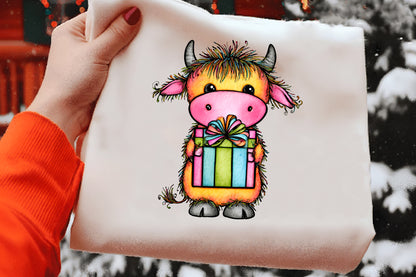 Whimsical Christmas Highland Cow Clipart PNG