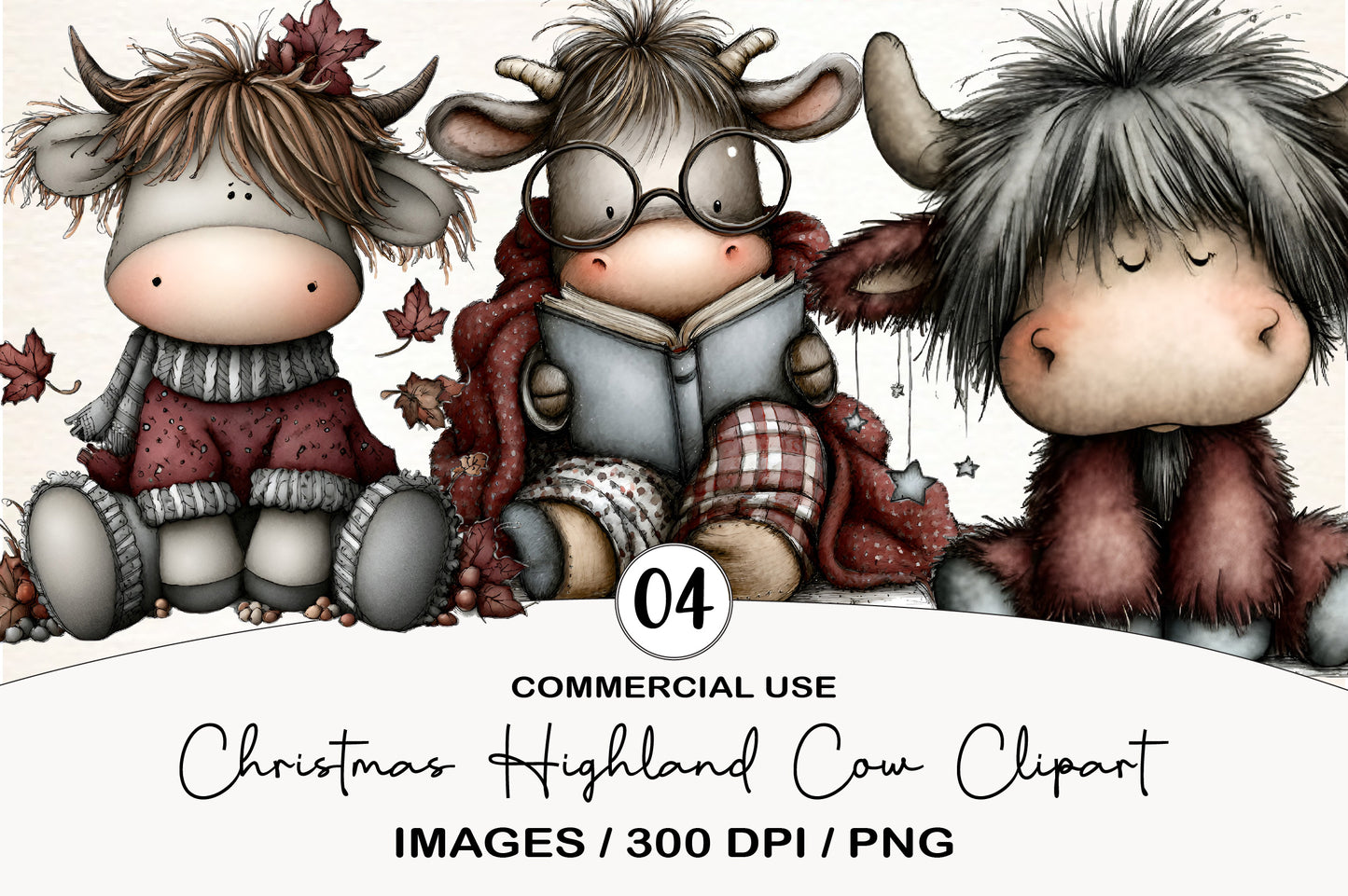 Christmas Highland Cow Clipart PNG