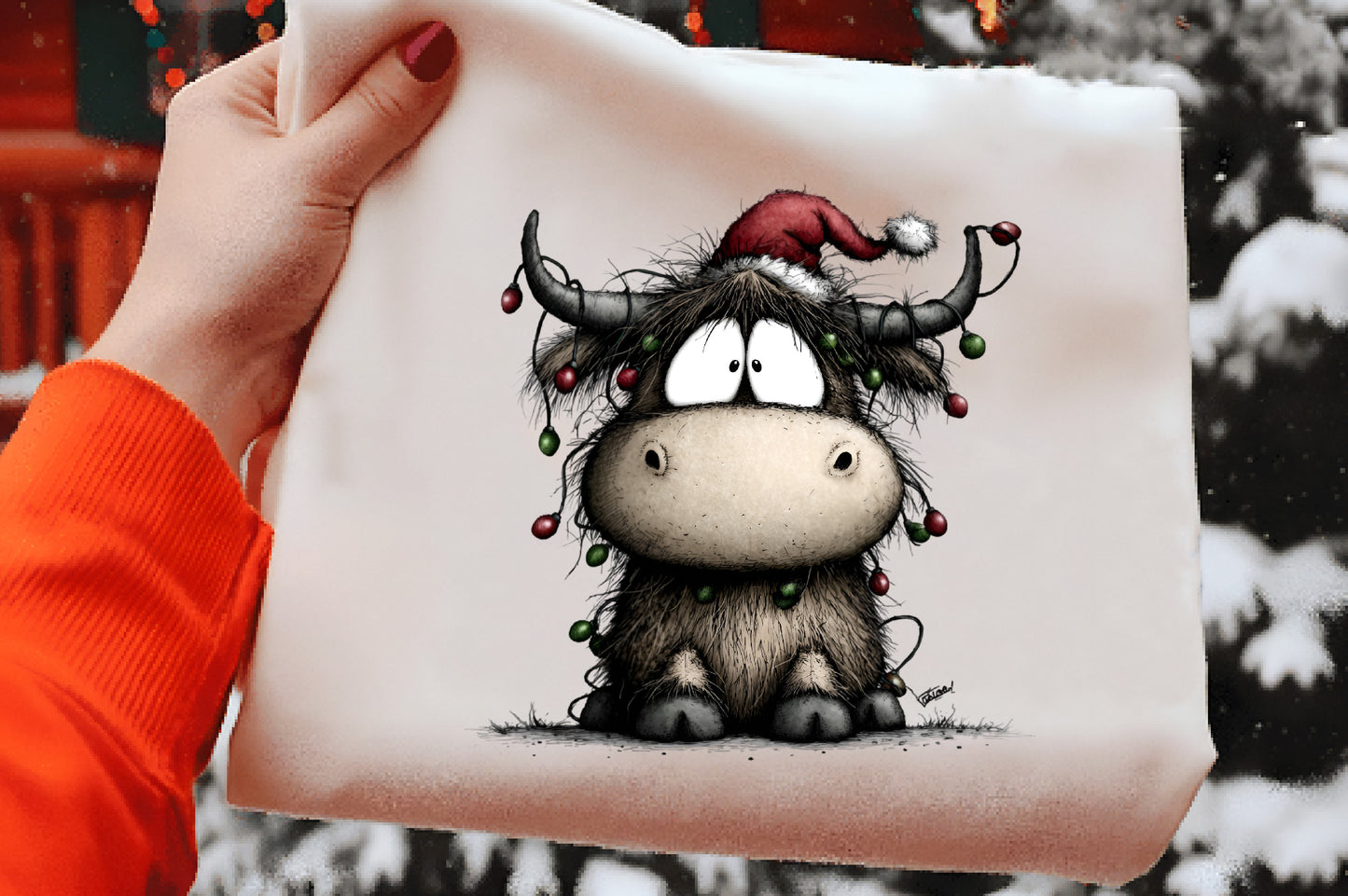 Whimsical Christmas Highland Cow Clipart PNG Bundle | Cute Watercolor Holiday Highland Cow | Festive Farmhouse Cow PNG