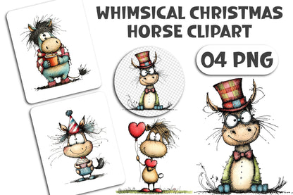 Whimsical Christmas Horse Clipart PNG Bundle