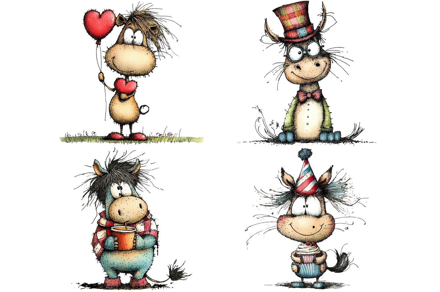 Whimsical Christmas Horse Clipart PNG Bundle
