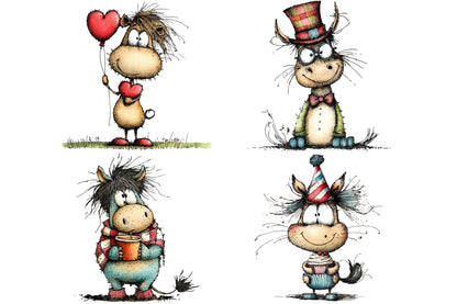 Whimsical Christmas Horse Clipart PNG Bundle