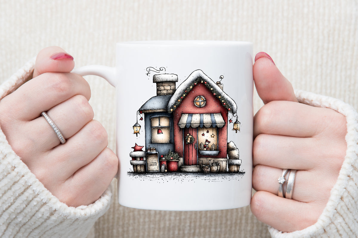 Whimsical Christmas House Clipart Cozy Winter Cottage PNG Bundle