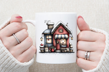 Whimsical Christmas House Clipart Cozy Winter Cottage PNG Bundle