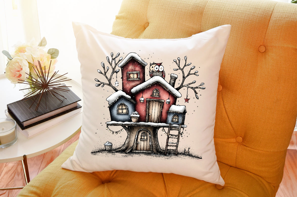 Whimsical Christmas House Clipart Cozy Winter Cottage PNG Bundle