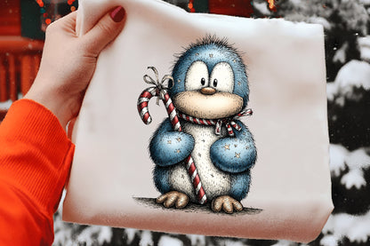 Whimsical Christmas Icy Blue Penguin Clipart PNG Bundle | Cute Watercolor Winter Penguin Clipart | Frosted Holiday Penguin PNG