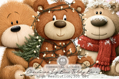Whimsical Christmas Teddy Bear Clipart Cute Holiday Bear PNG Bundle