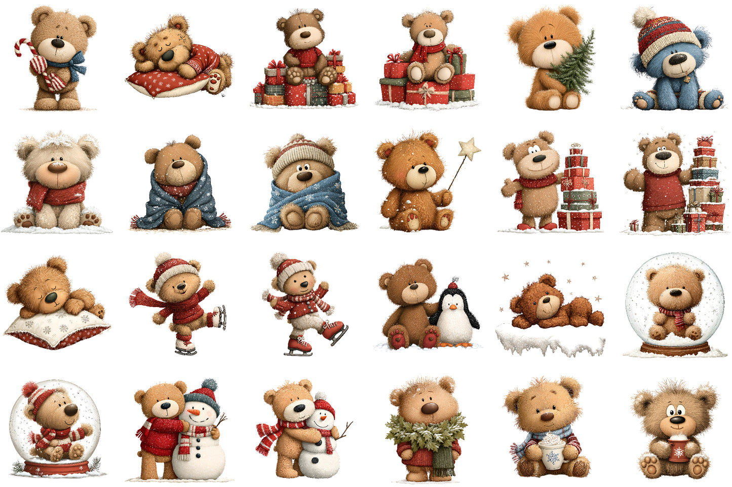 Whimsical Christmas Teddy Bear Clipart Cute Holiday Bear PNG Bundle