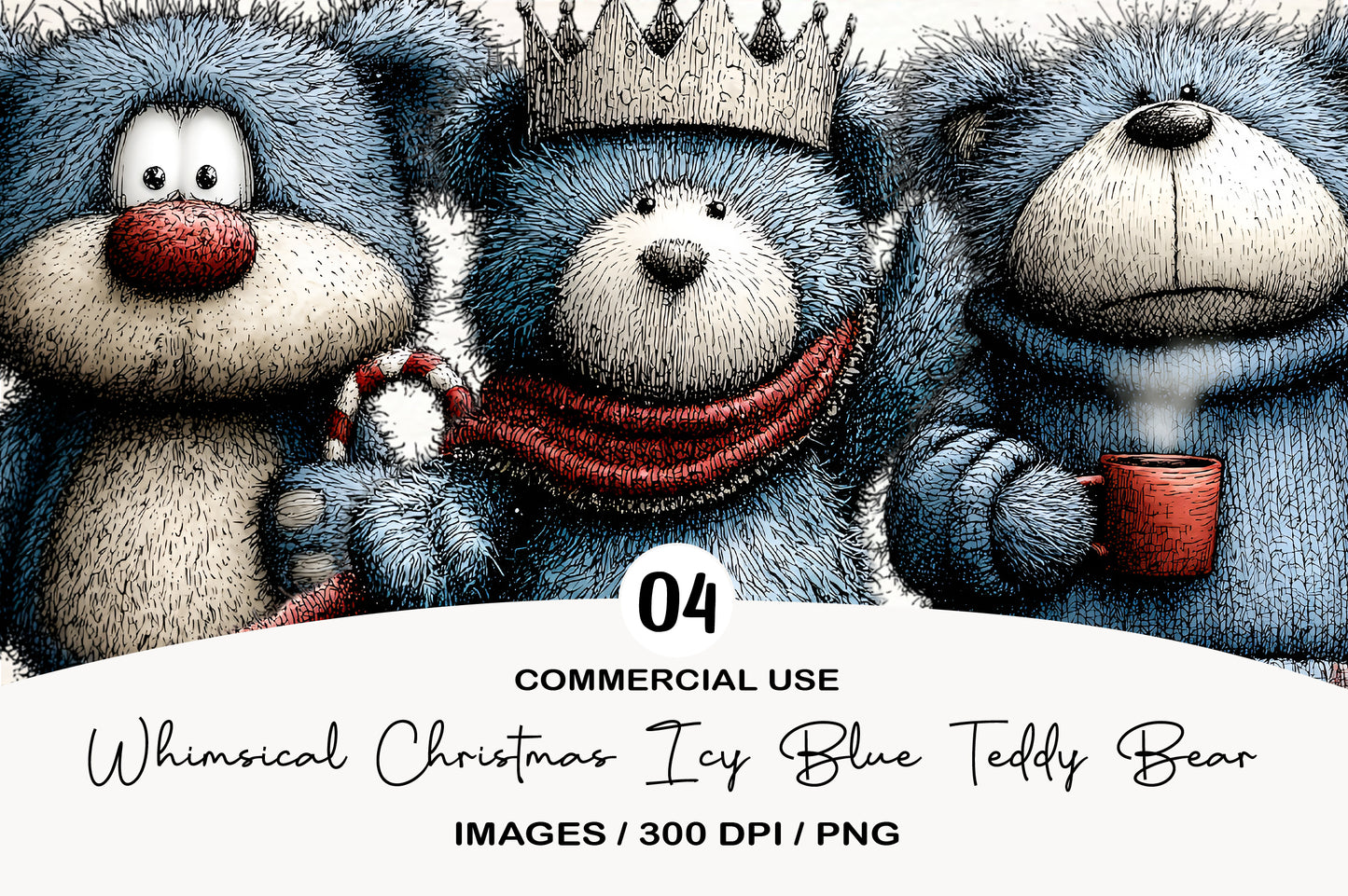 Whimsical Christmas Icy Blue Teddy Bear PNG