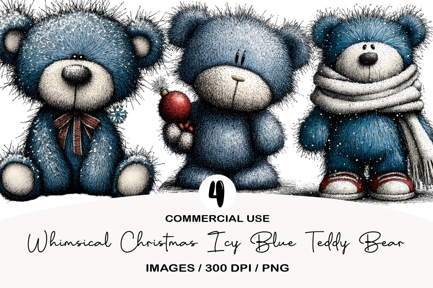 Whimsical Christmas Icy Blue Teddy Bear PNG