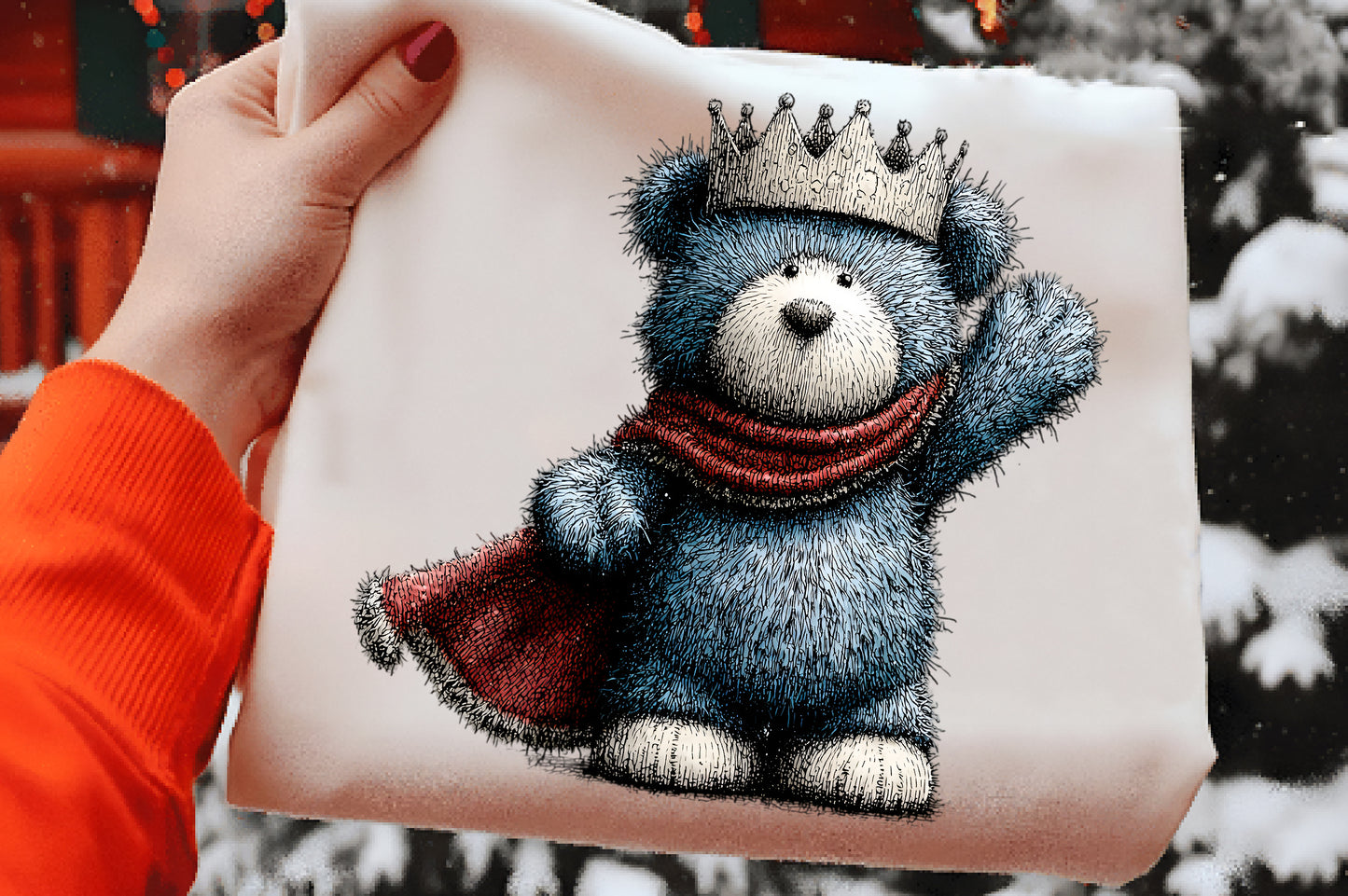 Whimsical Christmas Icy Blue Teddy Bear PNG