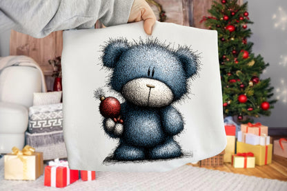 Whimsical Christmas Icy Blue Teddy Bear PNG