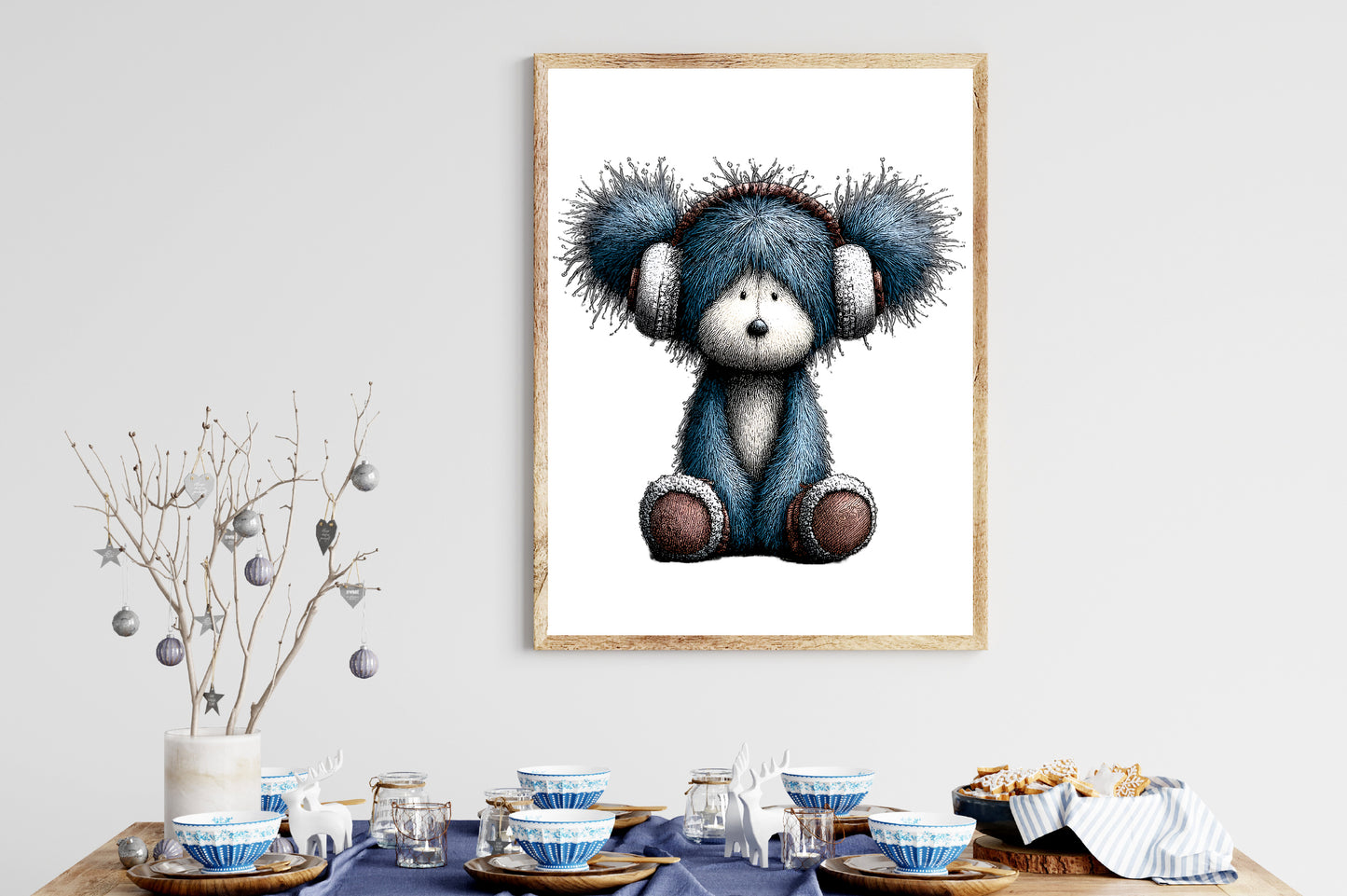 Whimsical Christmas Icy Blue Teddy Bear PNG