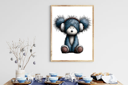 Whimsical Christmas Icy Blue Teddy Bear PNG