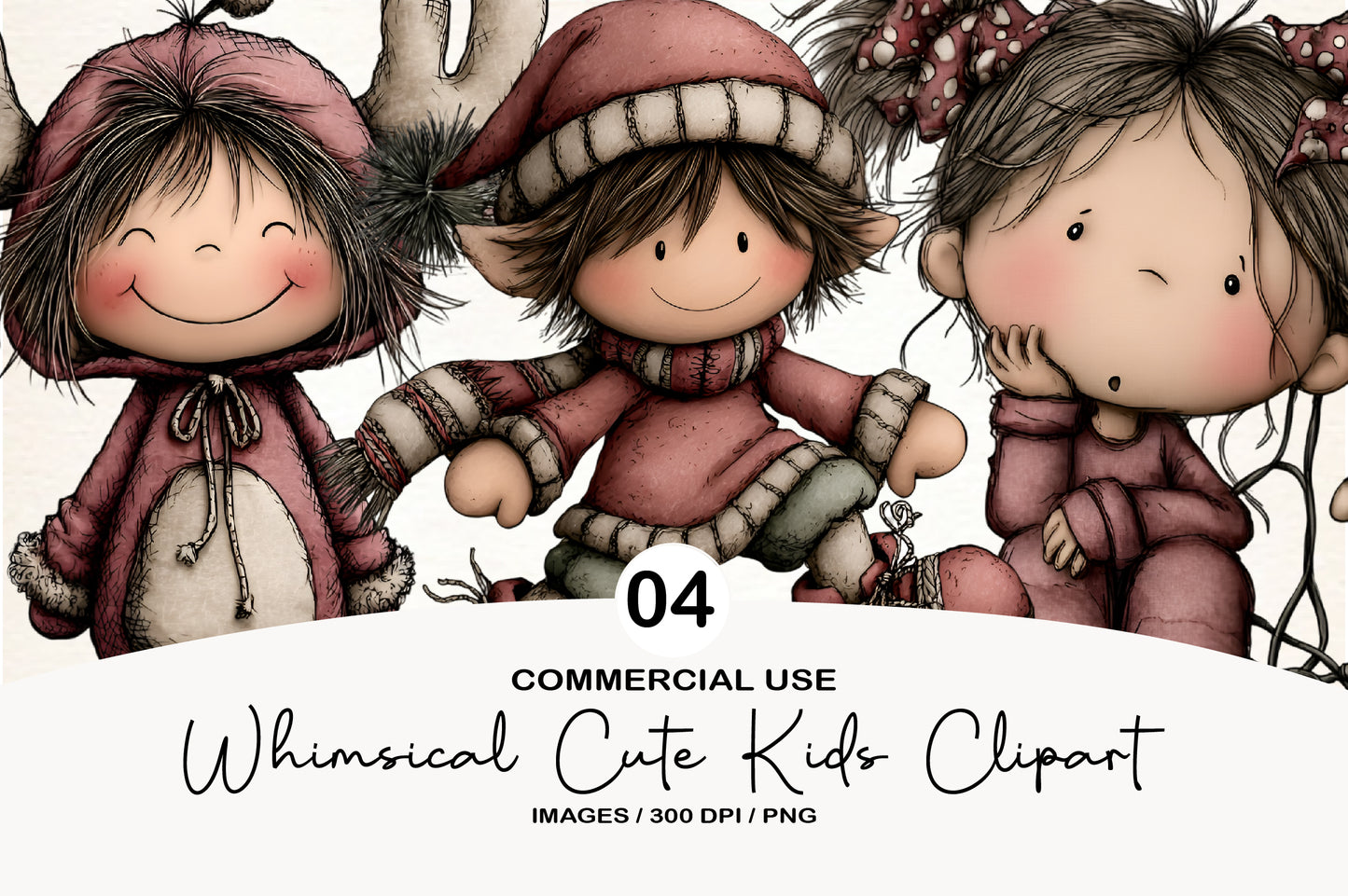 Whimsical Christmas Kids Clipart PNG Bundle | Cute Watercolor Holiday Children Clipart | Festive Winter Kids PNG