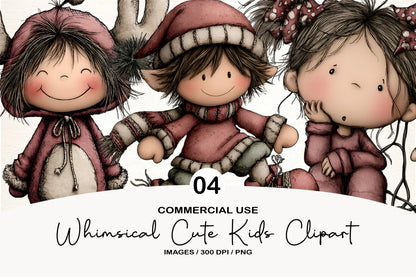 Whimsical Christmas Kids Clipart PNG Bundle | Cute Watercolor Holiday Children Clipart | Festive Winter Kids PNG