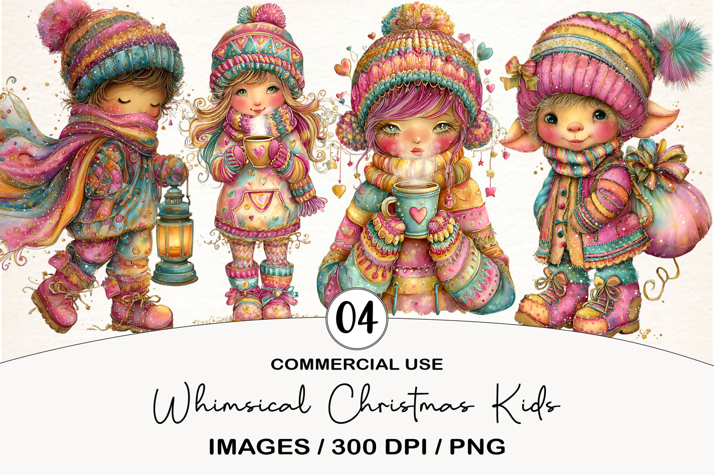 Whimsical Christmas Kids Clipart PNG