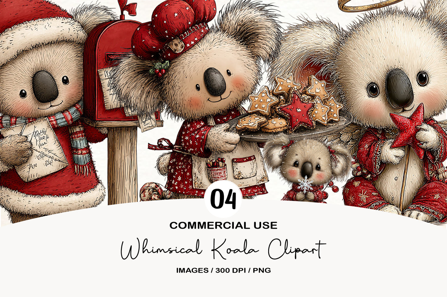 Whimsical Christmas Koala Clipart Bundle