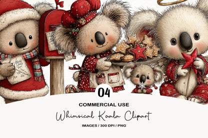 Whimsical Christmas Koala Clipart Bundle